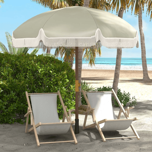 Outsunny Chapéu de Sol de Praia Ø190x210 cm Chapéu de Sol para Terraço com 8 Varas Abertura Manual Anti-UV Impermeável e Bolsa de Transporte para Jardim Piscina Verde