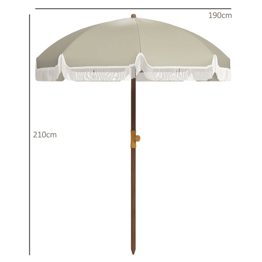 Outsunny Chapéu de Sol de Praia Ø190x210 cm Chapéu de Sol para Terraço com 8 Varas Abertura Manual Anti-UV Impermeável e Bolsa de Transporte para Jardim Piscina Verde
