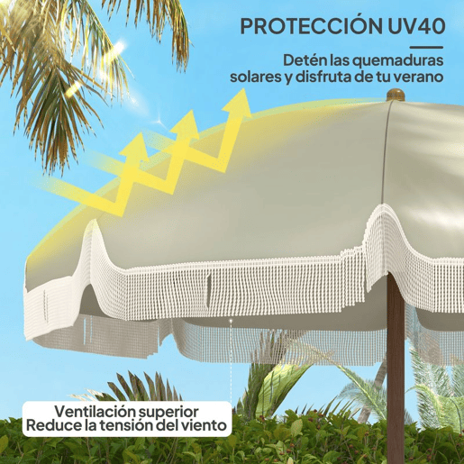 Outsunny Chapéu de Sol de Praia Ø190x210 cm Chapéu de Sol para Terraço com 8 Varas Abertura Manual Anti-UV Impermeável e Bolsa de Transporte para Jardim Piscina Verde