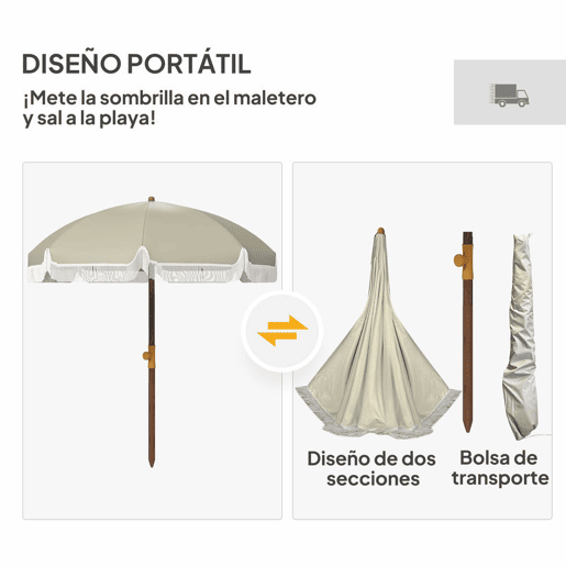 Outsunny Chapéu de Sol de Praia Ø190x210 cm Chapéu de Sol para Terraço com 8 Varas Abertura Manual Anti-UV Impermeável e Bolsa de Transporte para Jardim Piscina Verde