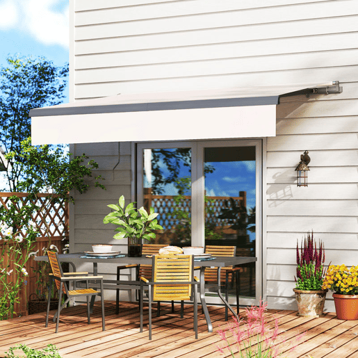 Outsunny Toldo Retrátil Manual para Jardim Toldo Exterior Ajustável com Manivela Proteção UV Estrutura de Metal e Alumínio 295x200 cm Creme