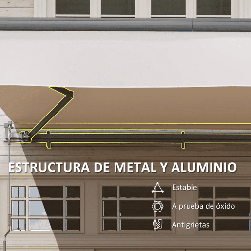 Outsunny Toldo Retrátil Manual para Jardim Toldo Exterior Ajustável com Manivela Proteção UV Estrutura de Metal e Alumínio 295x200 cm Creme