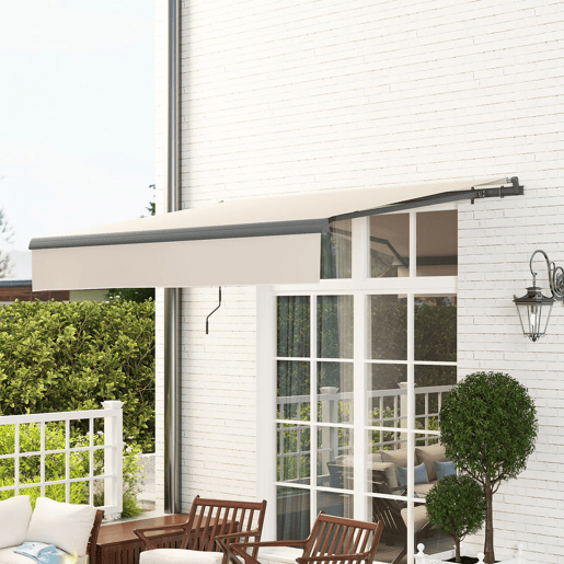 Outsunny Toldo Retrátil Manual para Jardim Toldo Exterior Ajustável com Manivela Proteção UV Estrutura de Metal e Alumínio 295x200 cm Creme
