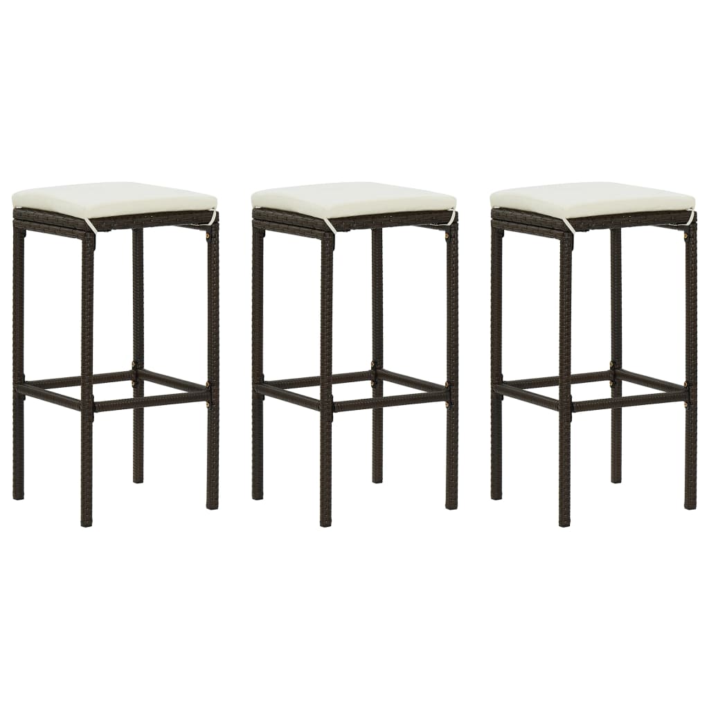 Vidaxl taburetes de cocina con cojines 3 uds ratán sintético marrón