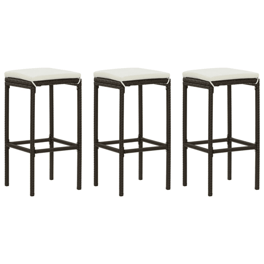 vidaXL Bancos de bar com almofadões 3 pcs vime PE castanho