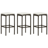 vidaXL Bancos de bar com almofadões 3 pcs vime PE castanho