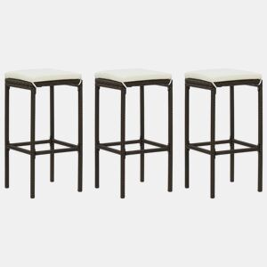 vidaXL Bancos de bar com almofadões 3 pcs vime PE castanho