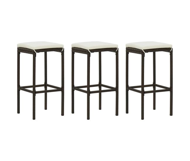 Vidaxl taburetes de cocina con cojines 3 uds ratán sintético marrón