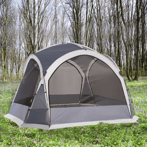 Outsunny Abrigo de Campismo para 3-4 Pessoas com 4 Telas Mosquiteiras 2 Painéis de Tecido Oxford e Bolsa de Transporte para Campismo Viagens 350x350x230 cm Cinza