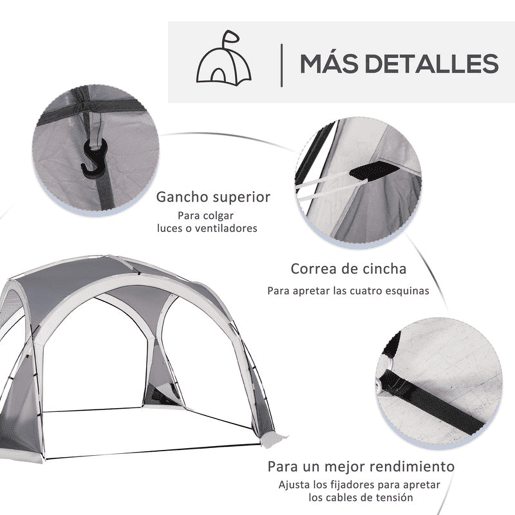 Outsunny Abrigo de Campismo para 3-4 Pessoas com 4 Telas Mosquiteiras 2 Painéis de Tecido Oxford e Bolsa de Transporte para Campismo Viagens 350x350x230 cm Cinza