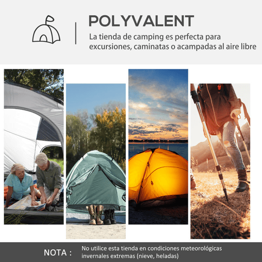 Outsunny Abrigo de Campismo para 3-4 Pessoas com 4 Telas Mosquiteiras 2 Painéis de Tecido Oxford e Bolsa de Transporte para Campismo Viagens 350x350x230 cm Cinza