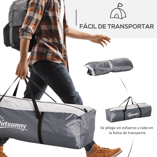 Outsunny Abrigo de Campismo para 3-4 Pessoas com 4 Telas Mosquiteiras 2 Painéis de Tecido Oxford e Bolsa de Transporte para Campismo Viagens 350x350x230 cm Cinza