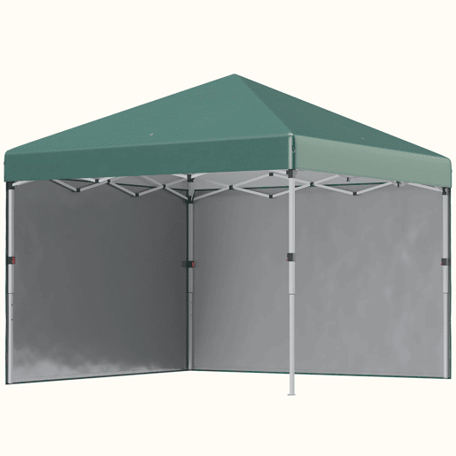 Outsunny Tenda Dobrável Pop-up 297x297x288 cm Tenda para Eventos com 2 Paredes Laterais Anti-UV Altura Ajustável em 3 Níveis Sacos de Areia e Bolsa de Transporte com Rodas para Campismo Festas Verde