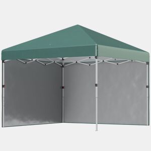 Outsunny Tenda Dobrável Pop-up 297x297x288 cm Tenda para Eventos com 2 Paredes Laterais Anti-UV Altura Ajustável em 3 Níveis Sacos de Areia e Bolsa de Transporte com Rodas para Campismo Festas Verde