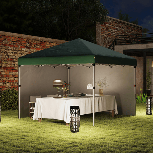 Outsunny Tenda Dobrável Pop-up 297x297x288 cm Tenda para Eventos com 2 Paredes Laterais Anti-UV Altura Ajustável em 3 Níveis Sacos de Areia e Bolsa de Transporte com Rodas para Campismo Festas Verde