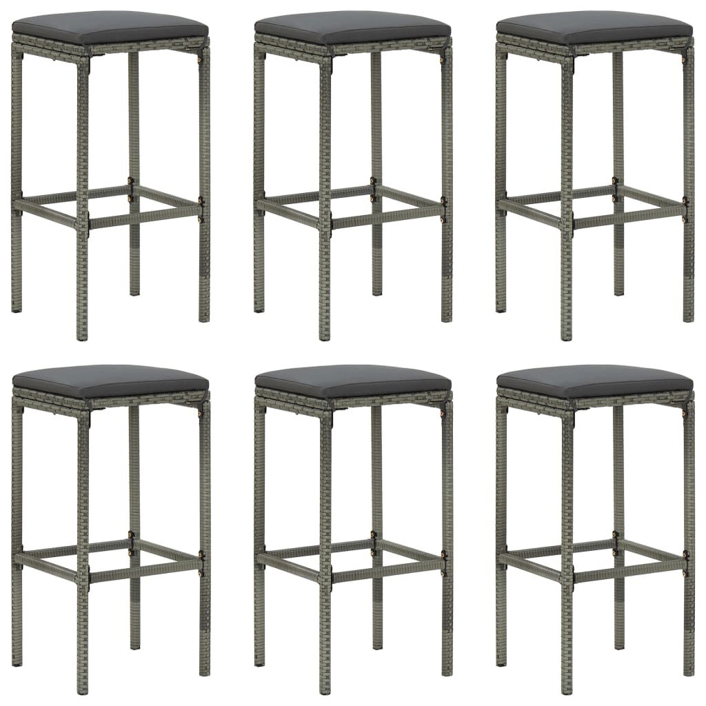 Vidaxl taburetes de cocina con cojines 6 unidades ratán sintético gris
