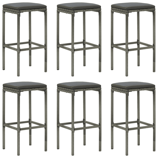 vidaXL Bancos de bar com almofadões 6 pcs vime PE cinzento vidaXL Bancos de bar com almofadões 6 pcs vime PE cinzento