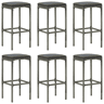 vidaXL Bancos de bar com almofadões 6 pcs vime PE cinzento
