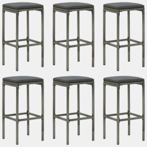 vidaXL Bancos de bar com almofadões 6 pcs vime PE cinzento