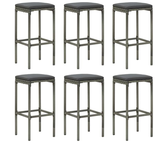 Vidaxl taburetes de cocina con cojines 6 unidades ratán sintético gris