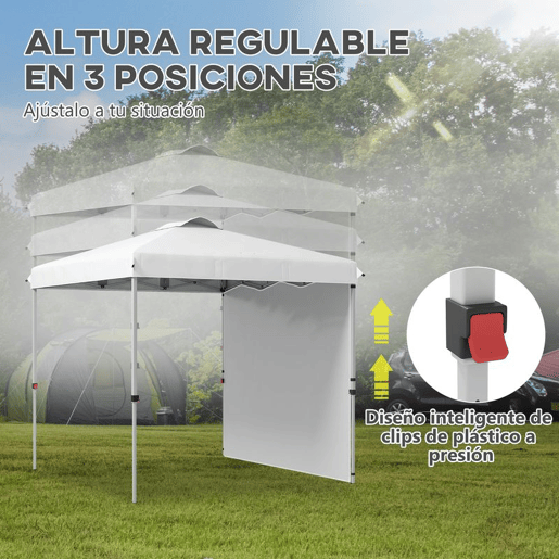 Outsunny Tenda Dobrável 247x247x268 cm Altura Ajustável Tenda de Jardim com 1 Parede Lateral Teto com Ventilação e Bolsa de Transporte para Acampamento Festas Branco