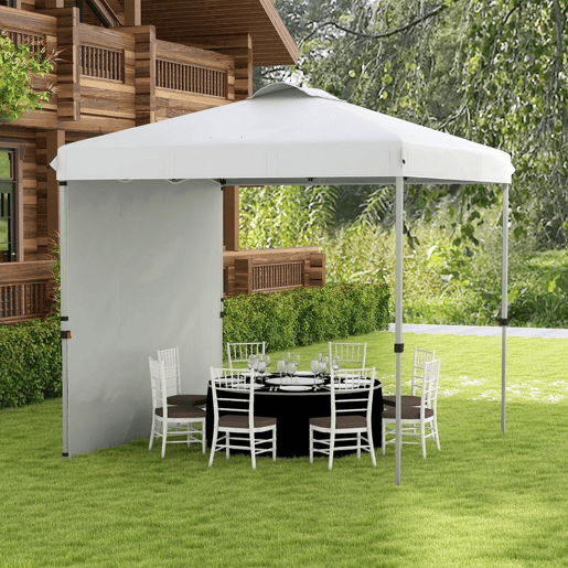 Outsunny Tenda Dobrável 247x247x268 cm Altura Ajustável Tenda de Jardim com 1 Parede Lateral Teto com Ventilação e Bolsa de Transporte para Acampamento Festas Branco