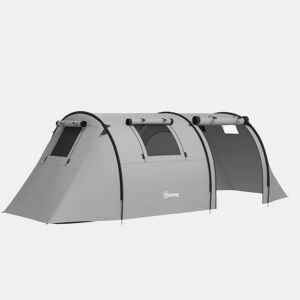Outsunny Tenda de Campismo Familiar para 3 Pessoas Tenda Campismo Dobrável Leve com Portas Janelas Gancho e Bolsa de Transporte Impermeável 3000 mm para Praia Caminhadas 470x220x150 cm Cinzento