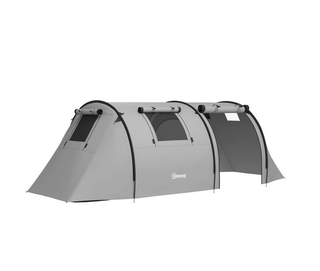 Outsunny tienda de campaña familiar para 3 personas tienda camping plegable ligera impermeable 3000 mm con puertas ventallas gancho bolsa de transporte para playa senderismo 470x220x150 cm gris