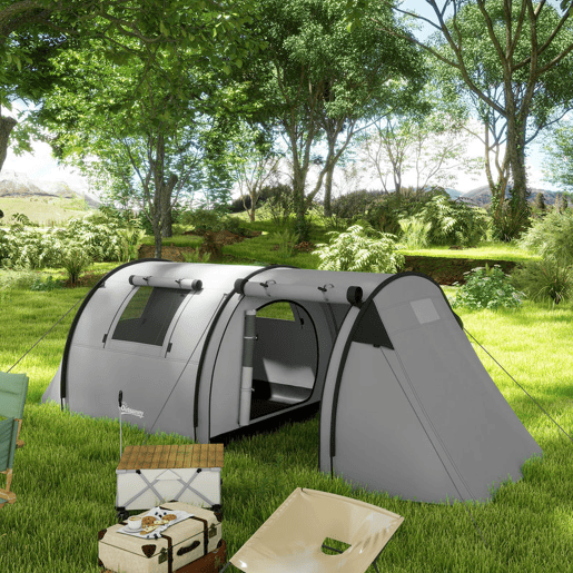Outsunny Tenda de Campismo Familiar para 3 Pessoas Tenda Campismo Dobrável Leve com Portas Janelas Gancho e Bolsa de Transporte Impermeável 3000 mm para Praia Caminhadas 470x220x150 cm Cinzento