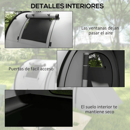Outsunny Tenda de Campismo Familiar para 3 Pessoas Tenda Campismo Dobrável Leve com Portas Janelas Gancho e Bolsa de Transporte Impermeável 3000 mm para Praia Caminhadas 470x220x150 cm Cinzento