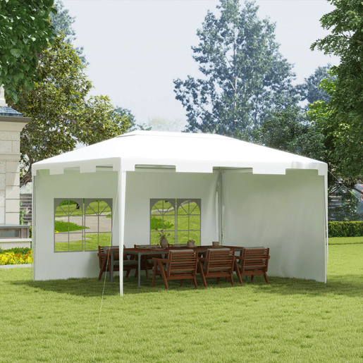 Outsunny Tenda de Jardim 395x295x255 cm Tenda Desmontável de Exterior com 2 Paredes Laterais 2 Janelas Anti-UV para Pátio Varanda Branco