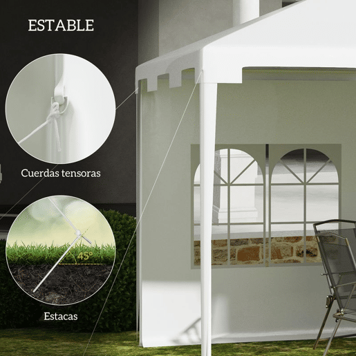 Outsunny Tenda de Jardim 395x295x255 cm Tenda Desmontável de Exterior com 2 Paredes Laterais 2 Janelas Anti-UV para Pátio Varanda Branco