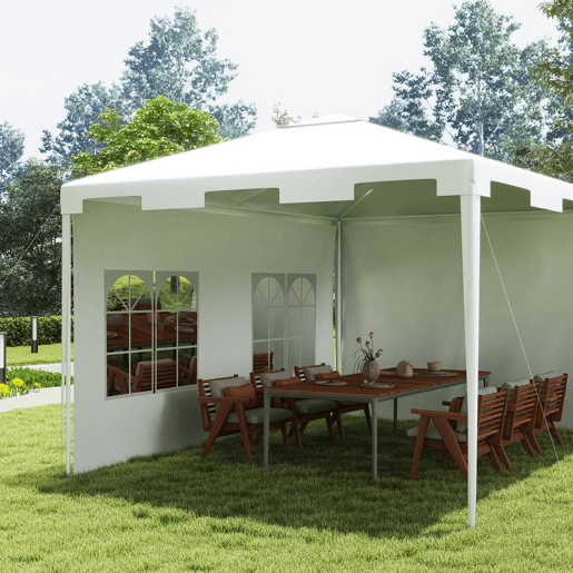 Outsunny Tenda de Jardim 395x295x255 cm Tenda Desmontável de Exterior com 2 Paredes Laterais 2 Janelas Anti-UV para Pátio Varanda Branco