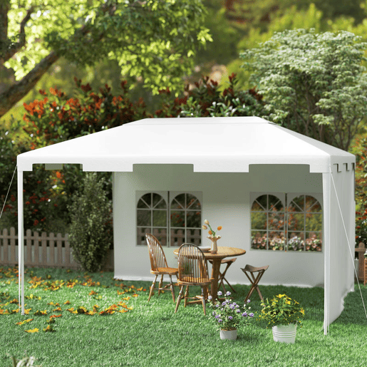 Outsunny Tenda de Jardim 395x295x255 cm Tenda Desmontável de Exterior com 2 Paredes Laterais 2 Janelas Anti-UV para Pátio Varanda Branco