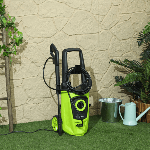 DURHAND Lavadora de Alta Pressão 1800W Caudal de 510 Lh com Bomba de Alumínio Paragem Automática Pressão de 150 Bar Mangueira de 6 m Inclui Garrafa de Sabão Bico e Escova Verde e Preto