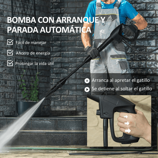 DURHAND Lavadora de Alta Pressão 1800W Caudal de 510 Lh com Bomba de Alumínio Paragem Automática Pressão de 150 Bar Mangueira de 6 m Inclui Garrafa de Sabão Bico e Escova Verde e Preto