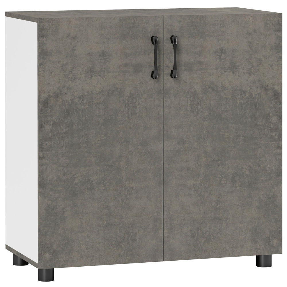 Homcom aparador de 2 puertas de cierre suave aparador de salón con estante mueble auxiliar para cocina dormitorio entrada 80x37x80 cm gris cemento y blanco brillo