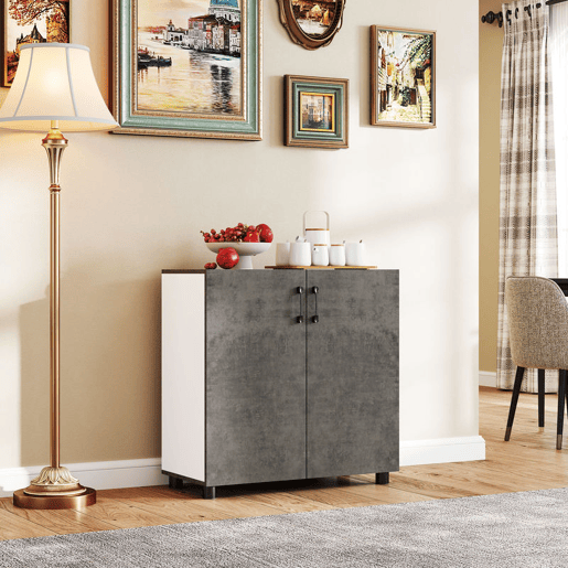 HOMCOM Aparador de 2 Portas de Fechamento Suave Aparador de Sala de Estar com Prateleira Móvel Auxiliar para Cozinha Quarto Entrada 80x37x80 cm Cinza Cimento e Branco Brilho