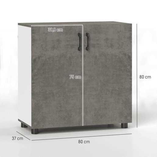 HOMCOM Aparador de 2 Portas de Fechamento Suave Aparador de Sala de Estar com Prateleira Móvel Auxiliar para Cozinha Quarto Entrada 80x37x80 cm Cinza Cimento e Branco Brilho