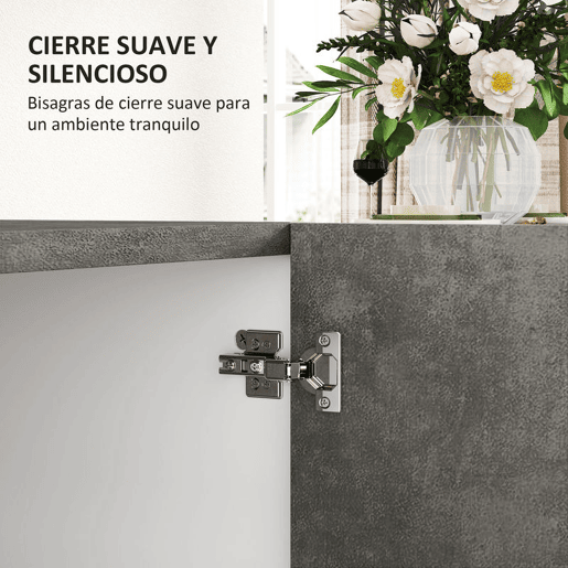 HOMCOM Aparador de 2 Portas de Fechamento Suave Aparador de Sala de Estar com Prateleira Móvel Auxiliar para Cozinha Quarto Entrada 80x37x80 cm Cinza Cimento e Branco Brilho