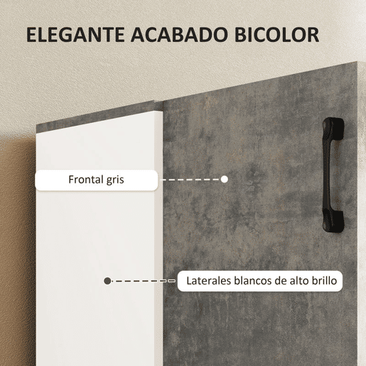 HOMCOM Aparador de 2 Portas de Fechamento Suave Aparador de Sala de Estar com Prateleira Móvel Auxiliar para Cozinha Quarto Entrada 80x37x80 cm Cinza Cimento e Branco Brilho
