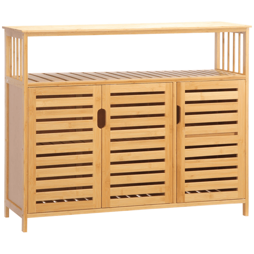 HOMCOM Aparador de 3 Portas Ranuradas Aparador para Sala de Estar em Bambu com Prateleiras para Sala de Jantar Cozinha Entrada 100x35x82 cm Madeira