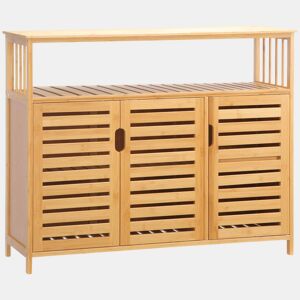 HOMCOM Aparador de 3 Portas Ranuradas Aparador para Sala de Estar em Bambu com Prateleiras para Sala de Jantar Cozinha Entrada 100x35x82 cm Madeira
