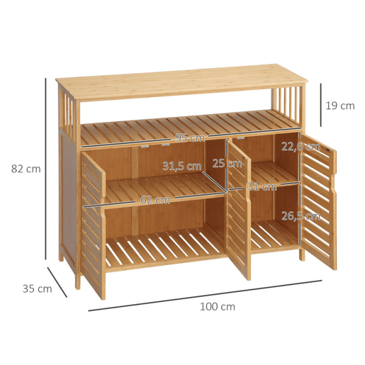 HOMCOM Aparador de 3 Portas Ranuradas Aparador para Sala de Estar em Bambu com Prateleiras para Sala de Jantar Cozinha Entrada 100x35x82 cm Madeira