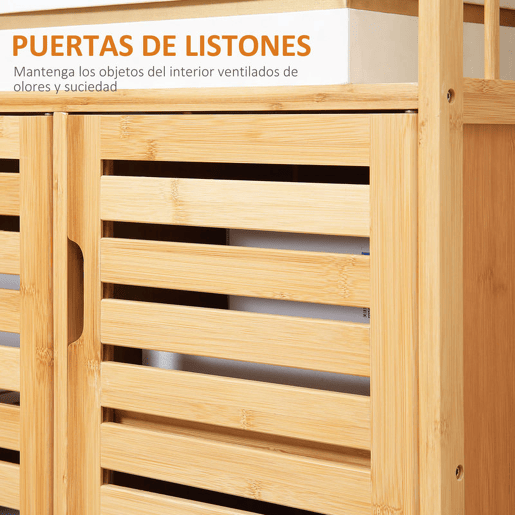 HOMCOM Aparador de 3 Portas Ranuradas Aparador para Sala de Estar em Bambu com Prateleiras para Sala de Jantar Cozinha Entrada 100x35x82 cm Madeira