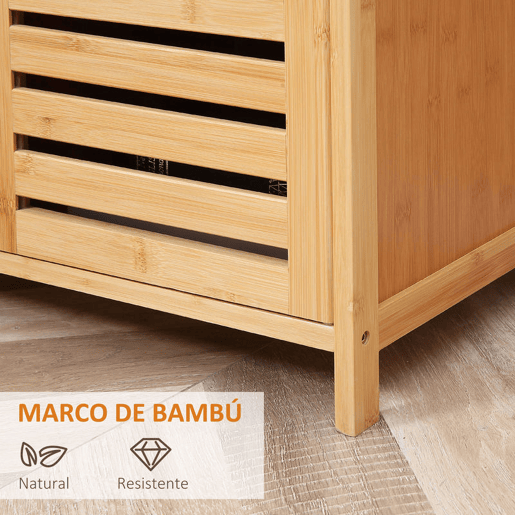 HOMCOM Aparador de 3 Portas Ranuradas Aparador para Sala de Estar em Bambu com Prateleiras para Sala de Jantar Cozinha Entrada 100x35x82 cm Madeira