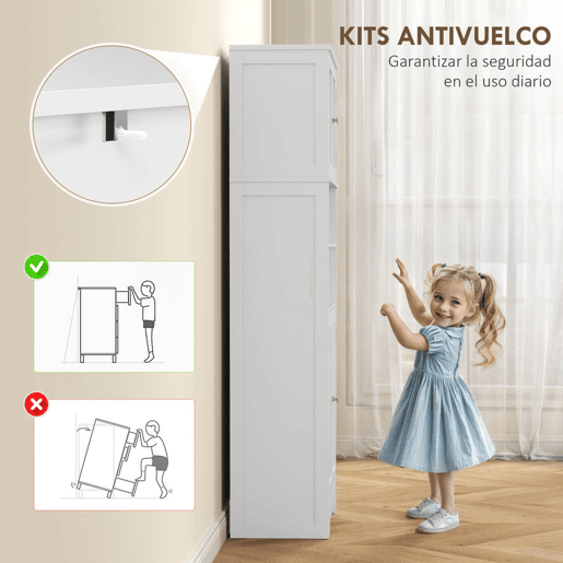 HOMCOM Armário de Cozinha Móvel Auxiliar de Cozinha Armário Alto de Cozinha com 2 Portas de Vidro Prateleiras Ajustáveis e Compartimentos Abertos 60x30x145,5 cm Branco