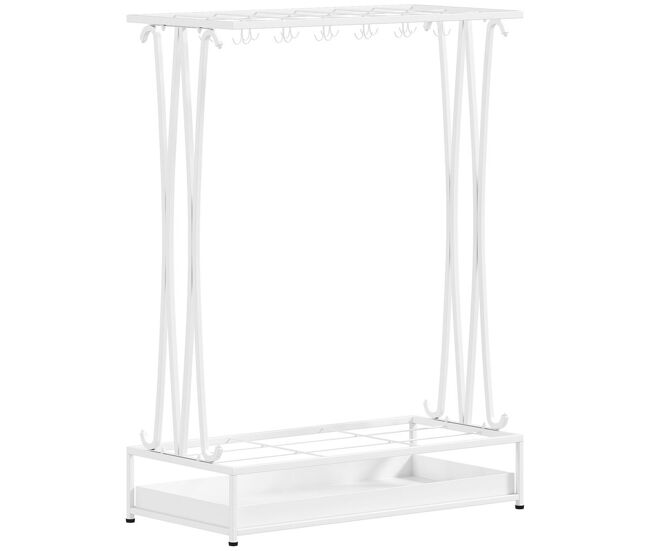Homcom paragüero moderno rectangular soporte de paraguas de acero con 24 ganchos 21 espacios y bandeja recogegotas extraíble paragüero para entrada oficina 50x24x68 cm blanco