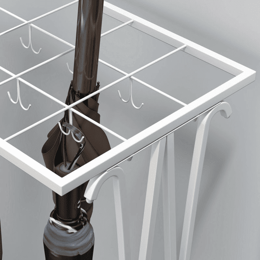 HOMCOM Suporte para Guarda-Chuva Moderno Retangular Suporte para Guarda Chuvas de Aço com 24 Ganchos 21 Espaços e Bandeja Recolhedora de Gotas Amovível para Entrada Escritório 50x24x68 cm Branco