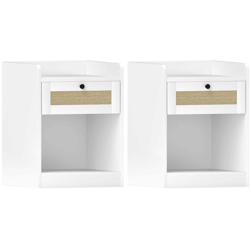 HOMCOM Conjunto de 2 Mesas de Cabeceira Mesas de Cabeceira para Dormitório com Gaveta em Vime Mesa de Cabeceira para Dormitório 40x40x53 cm Branco